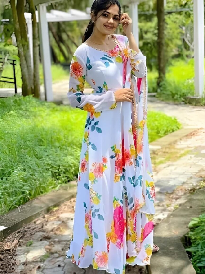 georgette anarkali kurta dupatta set