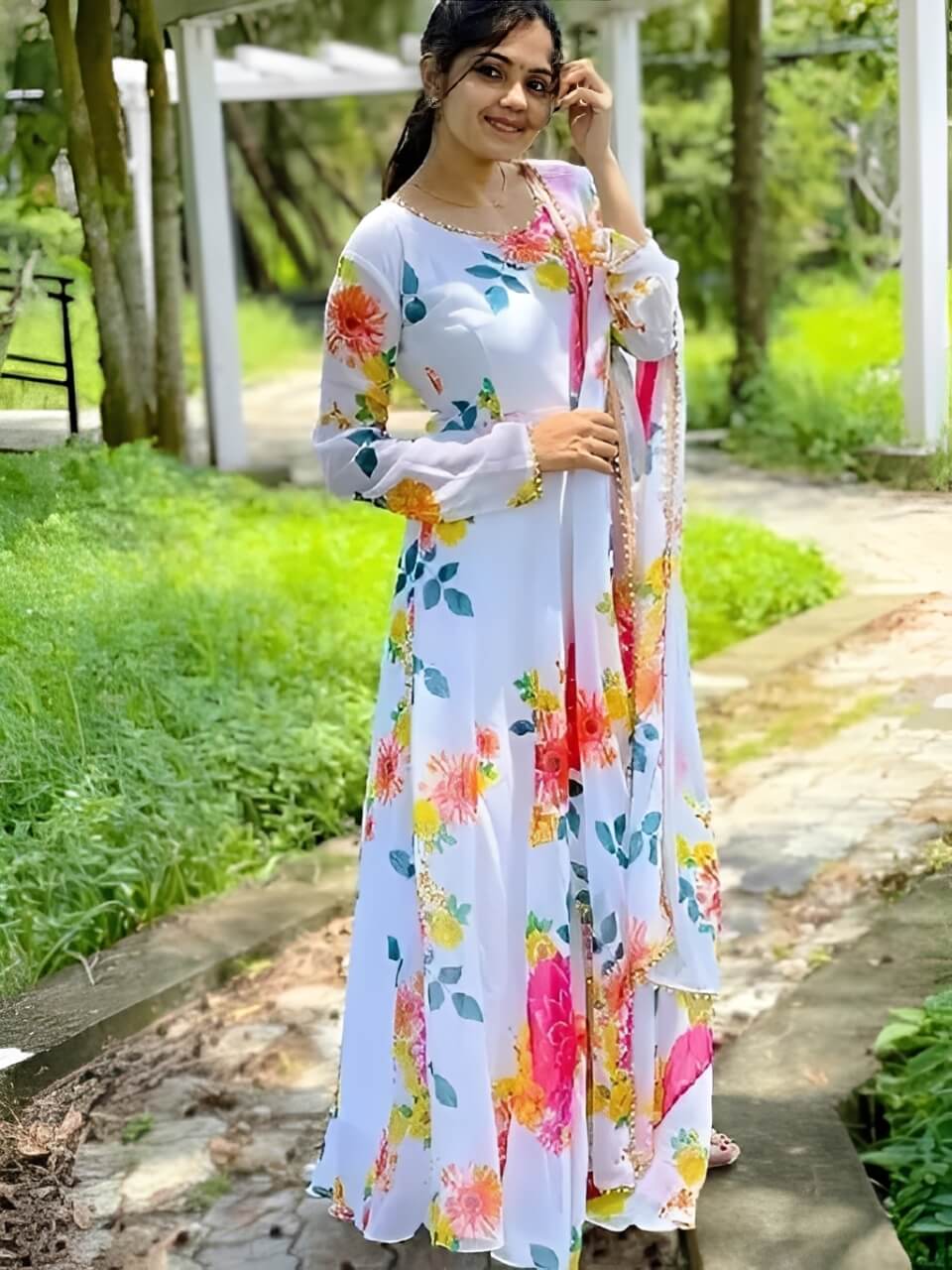 georgette anarkali kurta dupatta set