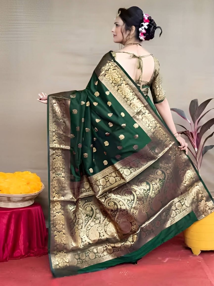 green banarasi silk saree