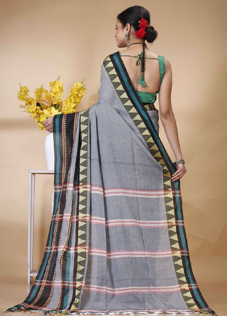 green and grey handloom saree