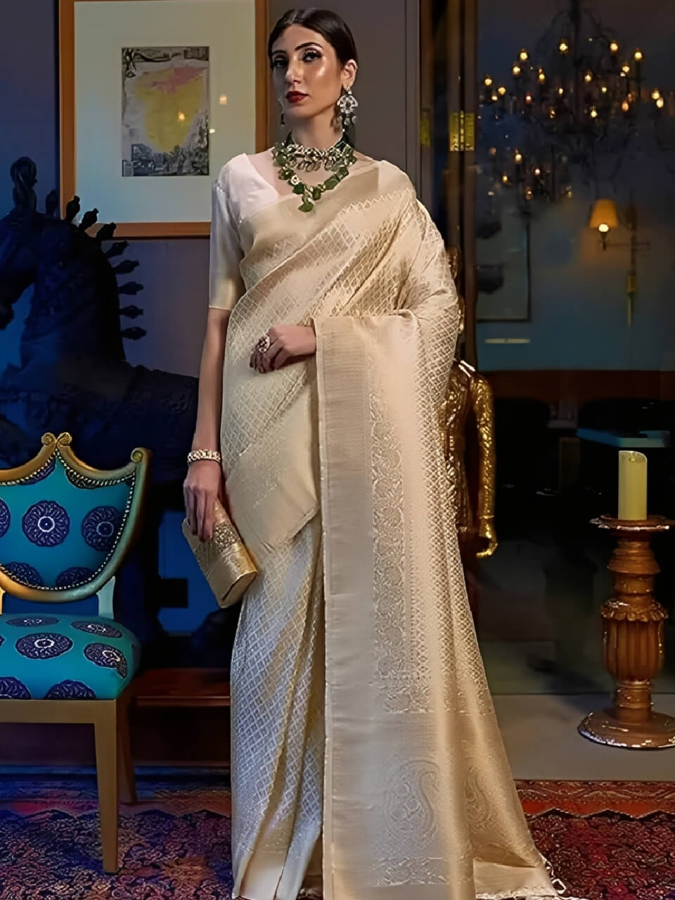 Off white banarasi silk saree