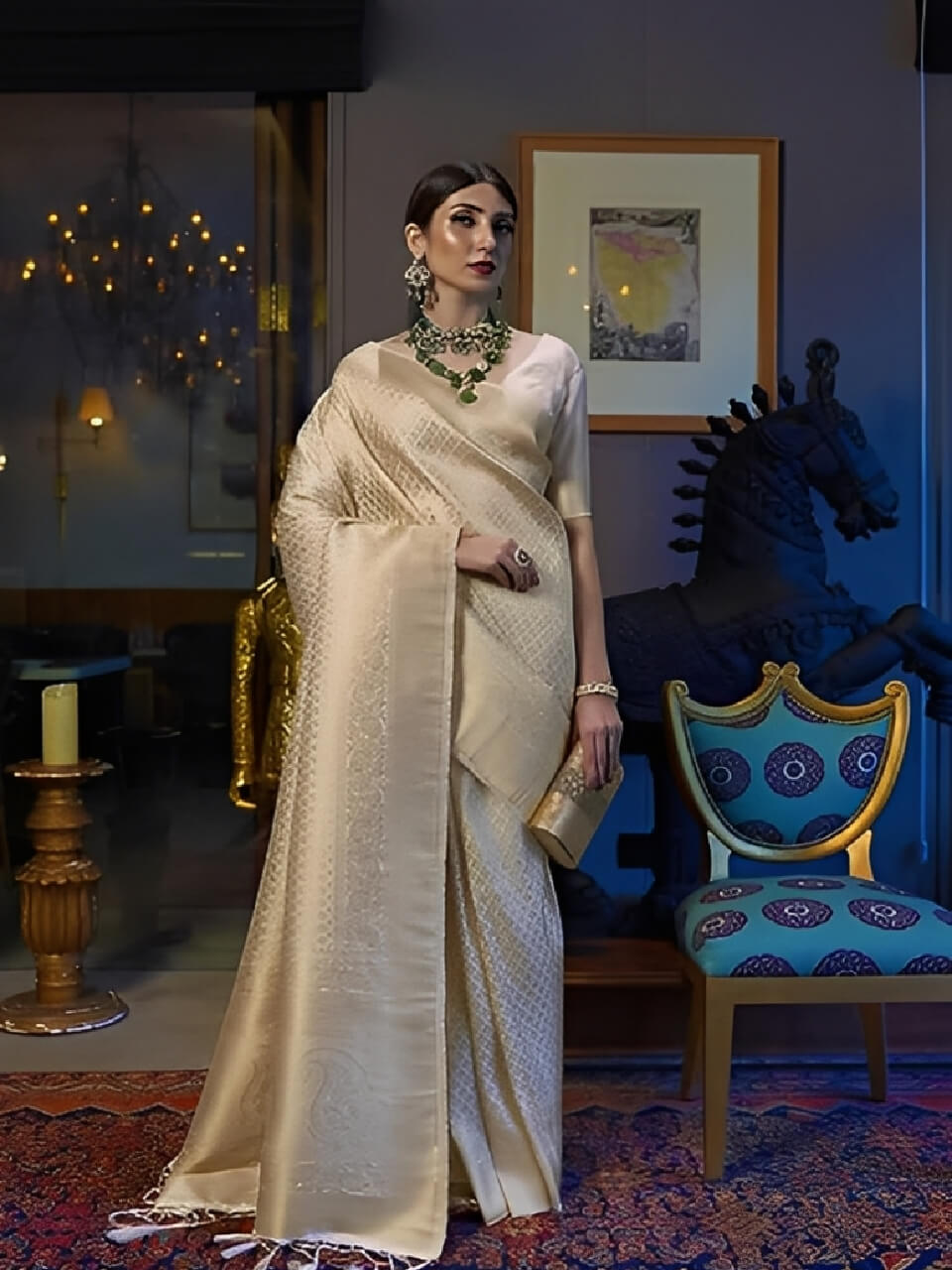 Off white banarasi silk saree