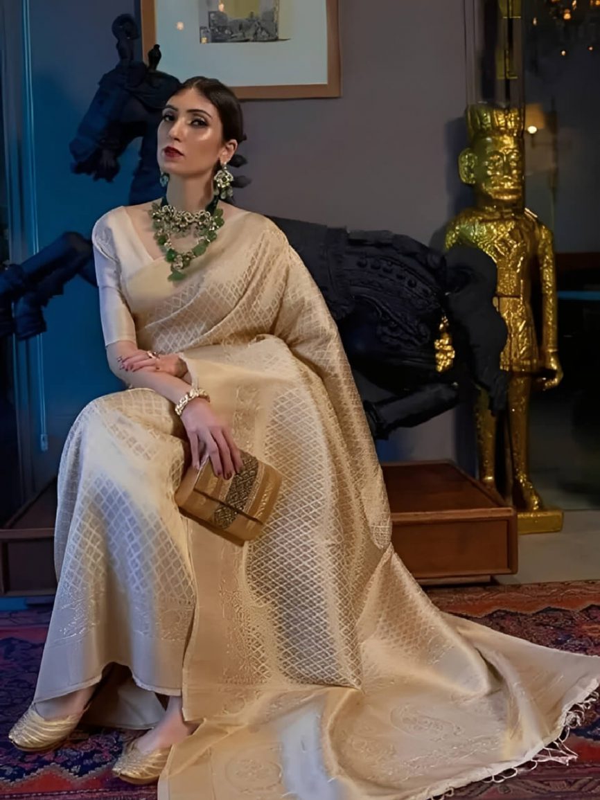Off white banarasi silk saree