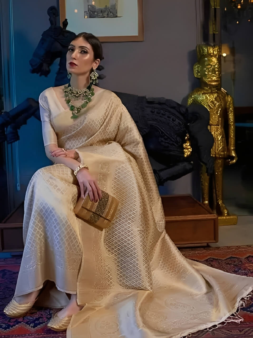 Off white banarasi silk saree